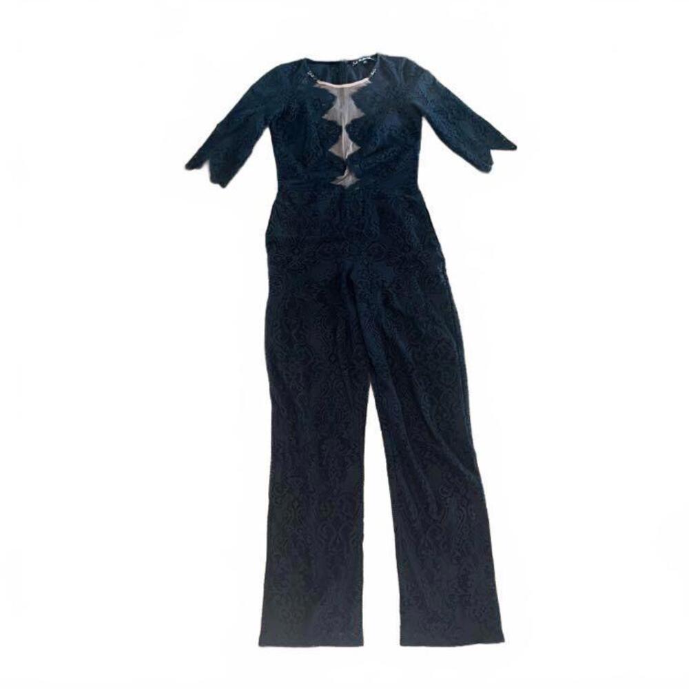 For Love and Lemons Women's Noir Black Lace Jumpsuit 3/4 Sleeve Size Medium